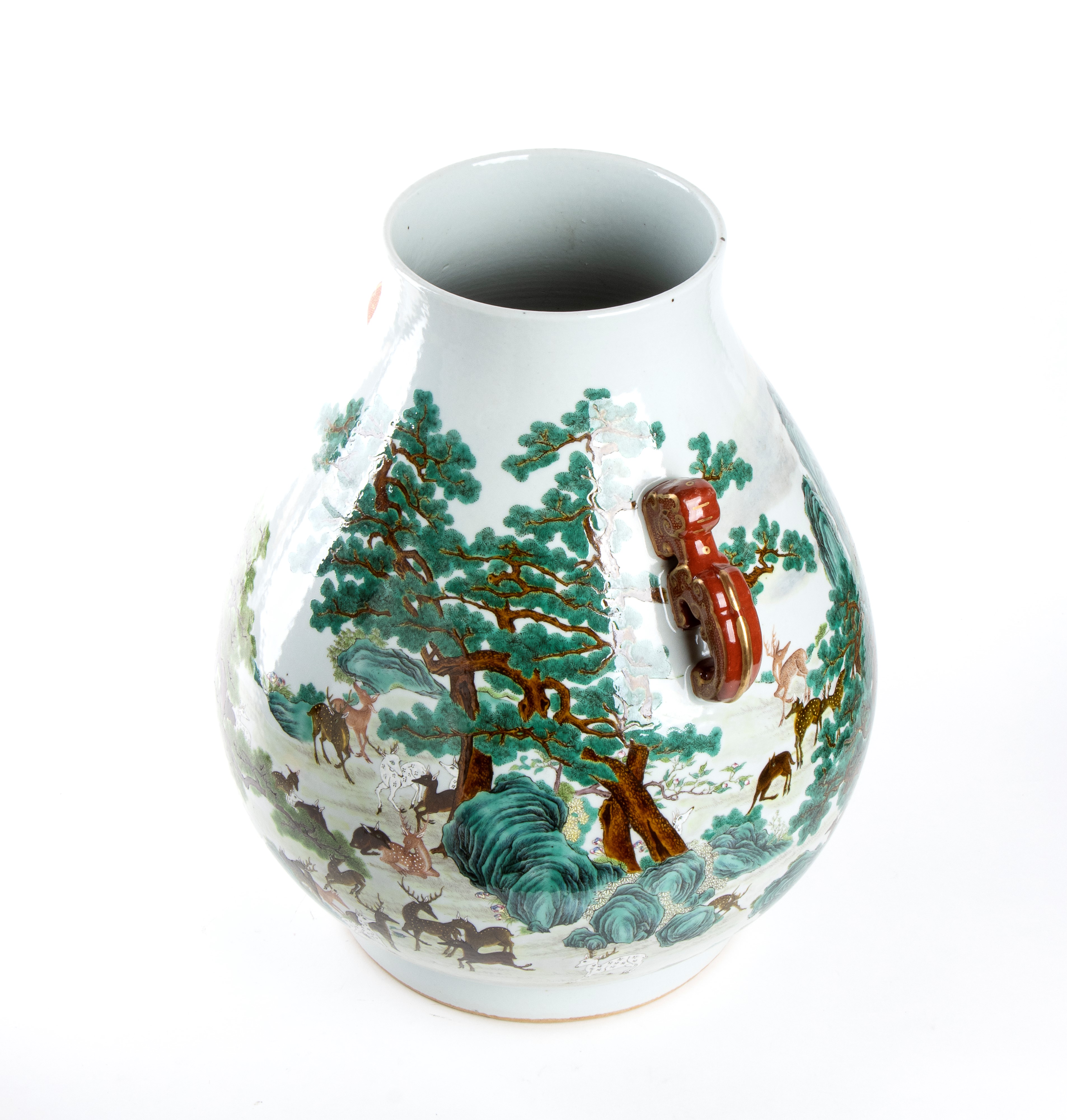 GRANDE VASO HU IN PORCELLANA CON DECORO A SMALTI POLICROMI