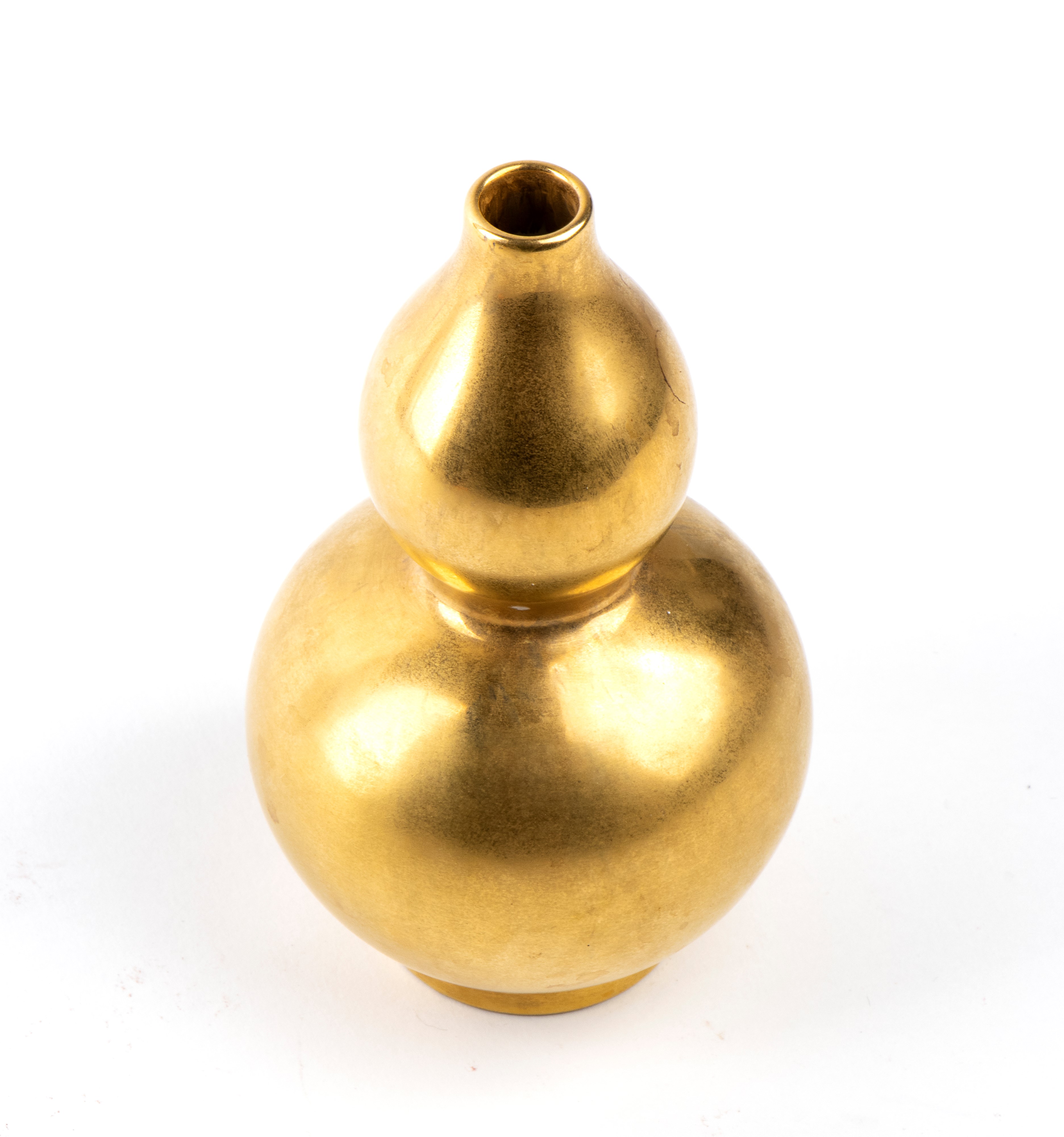 Piccolo Vaso a Doppia Zucca in Porcellana con Invetriatura Oro