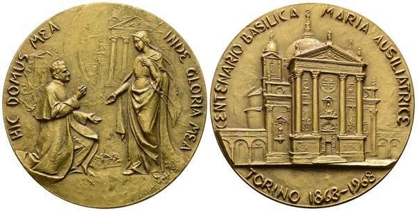 TORINO. Medaglia 100 anni della costruzione della basilica di Santa Maria Ausiliatrice di Torino 1868-1968. AE Dorato. 34mm
