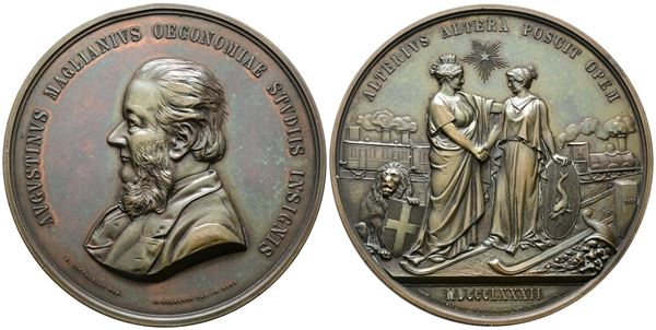 PERSONAGGI. Agostino Magliani (politico) (1824-1891). Medaglia 1882. Ministro delle finanze e Senatore dal 1871. Ae; 65,7mm. Colpetto al dritto
