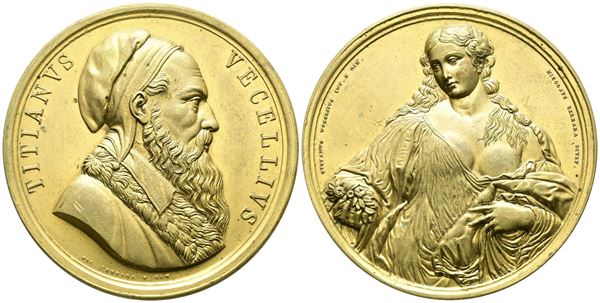 PERSONAGGI. TIZIANO VECELLIO. Medaglia in onore di Tiziano per l'opera "Flora" (1850). Opus; N. Cerbara. Ae; 60,3mm