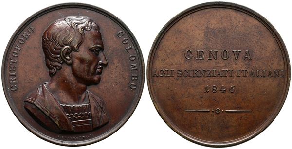GENOVA. Medaglia per l'VIII congresso degli scienziati italiani 1846. Opus: Girometti. Ae; 56,8mm  - Asta MONETE E MEDAGLIE MODERNE, CONI, PUNZONI E RARITÀ MASSONICHE - Bertolami Fine Art - Casa d'Aste