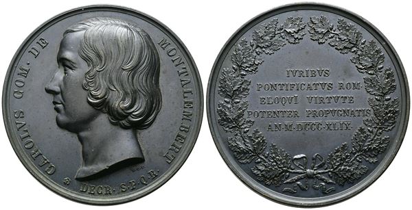 PERSONAGGI. CHARLES DE MONTALEMBERT. Medaglia 1849. Opus: N. Cerbara. Ae; 60mm