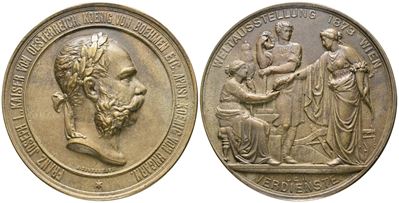 Austria. Medaglia Esposizione di Vienna 1873. Fusione. Ae; 68,1mm