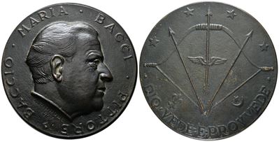 Personaggi. Baccio Maria Bacci (pittore). Medaglia 1957. Opus: Pirrone. Ae; 94,5mm