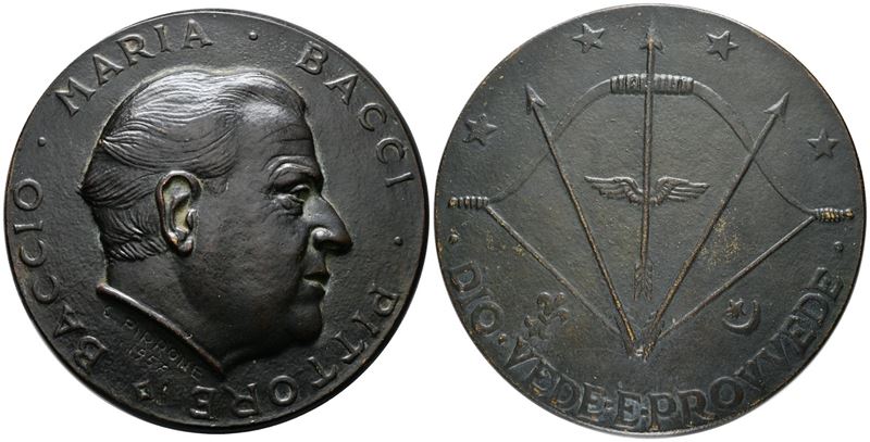 Personaggi. Baccio Maria Bacci (pittore). Medaglia 1957. Opus: Pirrone. Ae; 94,5mm