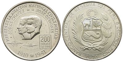 Peru. 200 Soles De Oro 1974 Coniazione 5.290 Pezzi. Ag.(22,8 G; 37,3 MM)