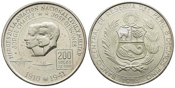 PERU. 200 soles de oro 1974 Coniazione 5.290 pezzi. Ag.(22,8 g; 37,3 mm)