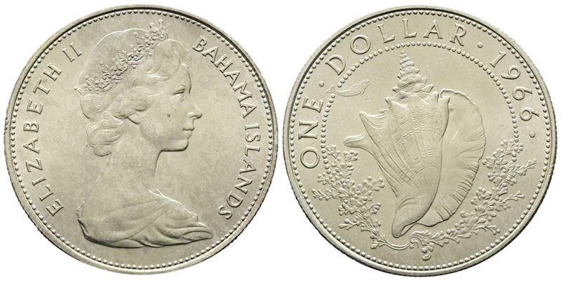 Bahamas. 1 Dollaro 1966. Ag (18,10 G; 34,48 MM)