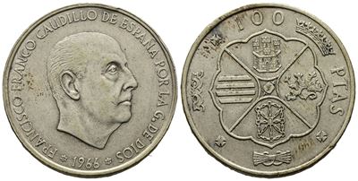 Spagna. 100 Pesetas 1966. Ag (19,40 G; 34,19 MM)