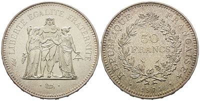 Francia. 50 Franchi 1975. Ag (30,08 G; 41,12 MM)