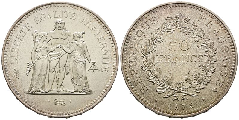 Francia. 50 Franchi 1975. Ag (30,08 G; 41,12 MM)