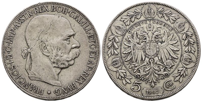 AUSTRIA. Francesco Giuseppe (1848-1916). 5 corone 1907 Ag (23,97 g; 36,3 mm)