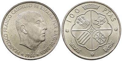 Spagna. 100 Pesetas 1966. Ag (18,93 G; 34,21 MM)