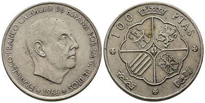 Spagna. 100 Pesetas 1966. Ag (19 G; 34,12 MM)
