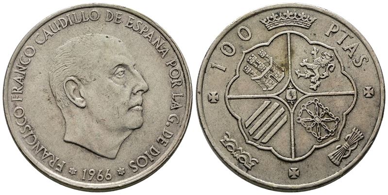 Spagna. 100 Pesetas 1966. Ag (19 G; 34,12 MM)