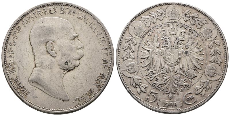 AUSTRIA. Francesco Giuseppe (1848-1916). 5 corone 1909 Ag (23,97 g; 35,99 mm)