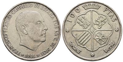 Spagna. 100 Pesetas 1966. Ag (18,86 G; 34,01 MM)