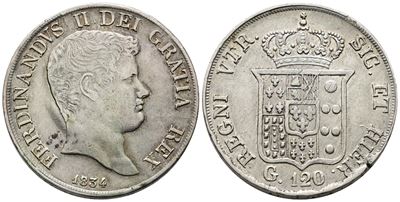 Napoli. Regno delle Due Sicilie. Ferdinando II di Borbone (1830-1859). Piastra da 120 Grana 1834....
