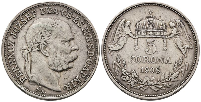 AUSTRIA. Francesco Giuseppe (1848-1916). 5 corone 1908. Ag (23,94 g; 36,27 mm)