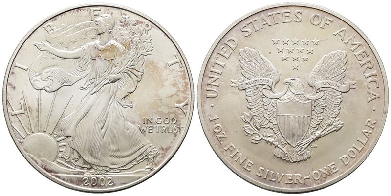 USA. Oncia da 1 dollaro 2002. Ag (31,30 g; 40,60 mm) KM 273