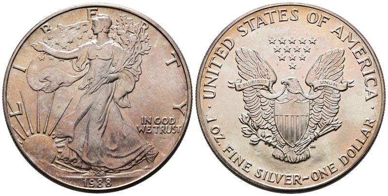 USA. Oncia da 1 dollaro 1988. Ag (31,58 g; 40,68 mm) KM 273