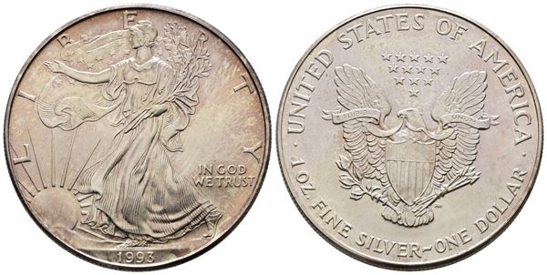 USA. Oncia da 1 dollaro 1993. Ag (31,83 g; 40,70 mm) KM 273