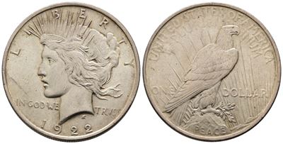 Usa. Dollaro Peace 1922. Ag (26,83 G; 38,16 MM) Km 150
