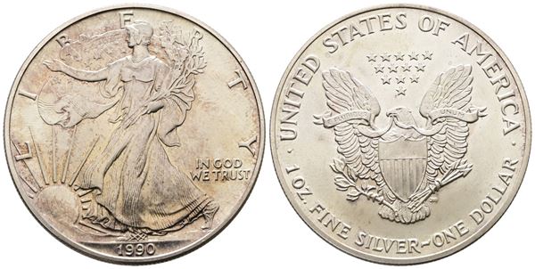 USA. Oncia da 1 dollaro 1990. Ag (31,59 g; 40,64 mm) KM 273