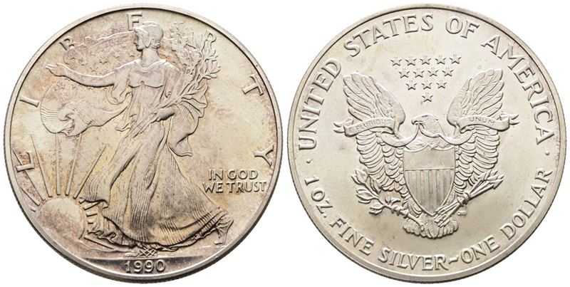 USA. Oncia da 1 dollaro 1990. Ag (31,59 g; 40,64 mm) KM 273