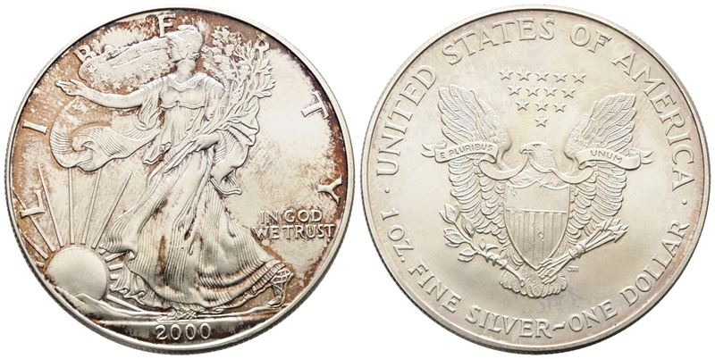USA. Oncia da 1 dollaro 2000. Ag (31,32 g; 40,57 mm) KM 273