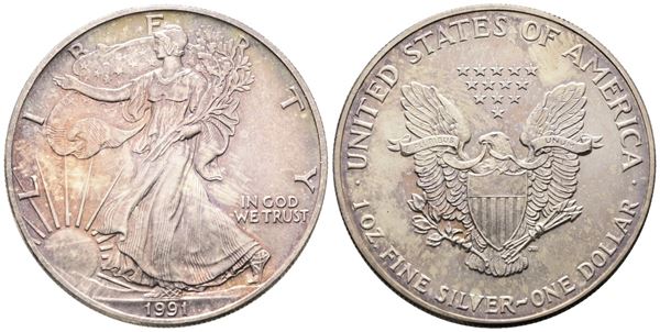 USA. Oncia da 1 dollaro 1991 Ag (31,39; 60,69 mm) KM 273