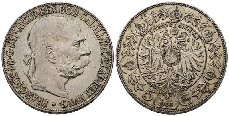 AUSTRIA. Francesco Giuseppe (1848-1916). 5 corone 1900 KM# 2807. Ag; 24gr.