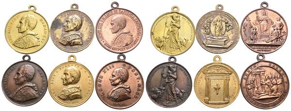 ROMA. Leone XIII (1878-1903). Interessante lotto di 6 medaglie portative. Dimensioni e metalli vari. CONSERVAZIONI VARIE