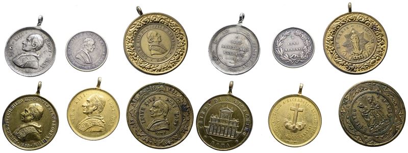 Leone XIII, Lotto di 6 medaglie portative (1878-1903), varie dimensioni e metalli