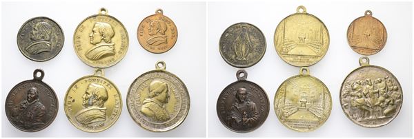 STATO PONTIFICIO. Pio IX (1846-1878). Lotto di 6 medaglie devozionali di PIO IX. Metalli, grandezze varie.