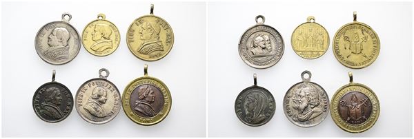 STATO PONTIFICIO. Pio IX (1846-1878). Lotto di 6 medaglie devozionali di PIO IX. Metalli, grandezze varie.