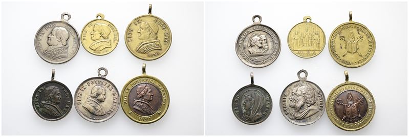 Stato Pontificio. Pio IX (1846-1878). Lotto di 6 Medaglie Devozionali di Pio IX. Metalli, Grandez...