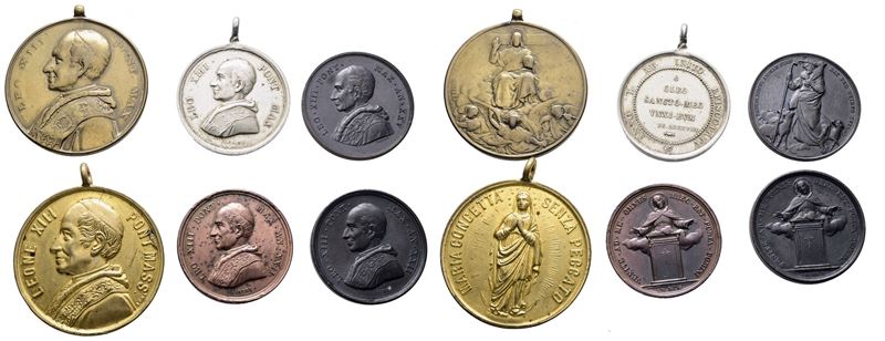 Leone XIII, Lotto di 6 medaglie commemorative (1878-1903), metalli e conservazione variegata