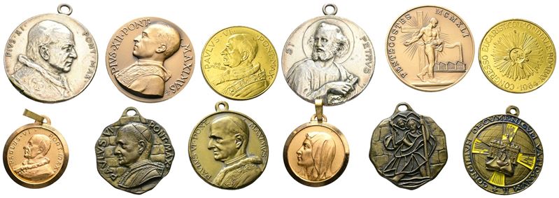Vaticano. Pio XI, Pio XII, Paolo Vi. Lotto di 6 Medaglie. Dimensioni e Metalli Vari.