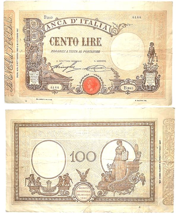 REGNO D'ITALIA. Vittorio Emanuele III (1900-1943). 100 lire "matrice - decreto". 9-9-1920.