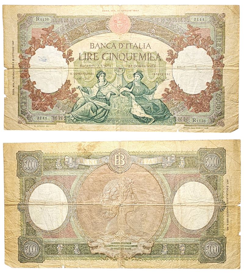 REPUBBLICA ITALIANA. 5000 lire 1963 "Regine del mare". RR