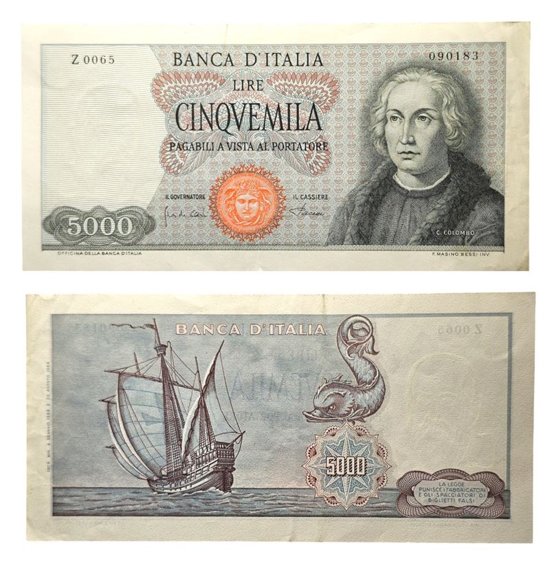 REPUBBLICA ITALIANA. 5000 lire 1968 "Colombo - I tipo".