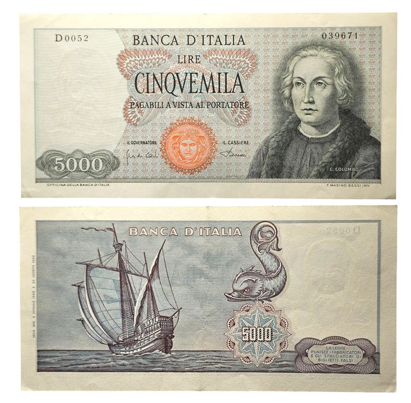 REPUBBLICA ITALIANA. 5000 lire 1968 "Colombo - I tipo".