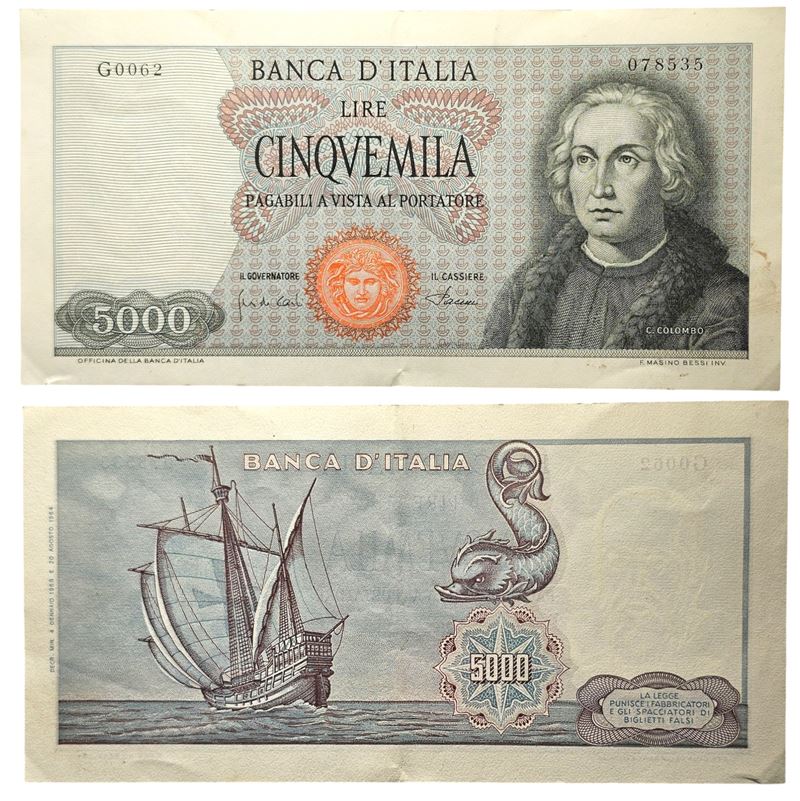 REPUBBLICA ITALIANA. 5000 lire 1968 "Colombo - I tipo".