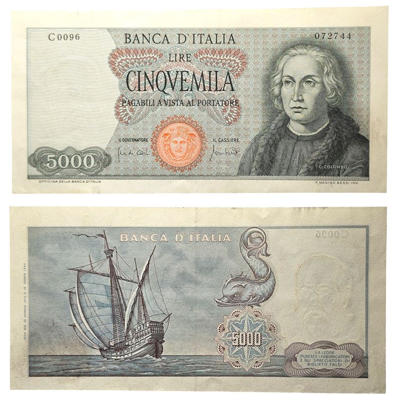 REPUBBLICA ITALIANA. 5000 lire 1970 "Colombo - I tipo".