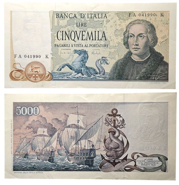 REPUBBLICA ITALIANA. 5000 lire 1973 "Colombo - II tipo".
