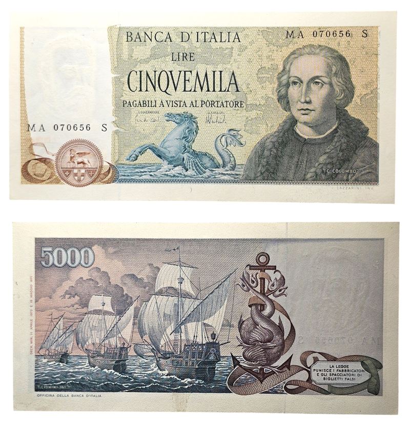REPUBBLICA ITALIANA. 5000 lire 1973 "Colombo - II tipo".