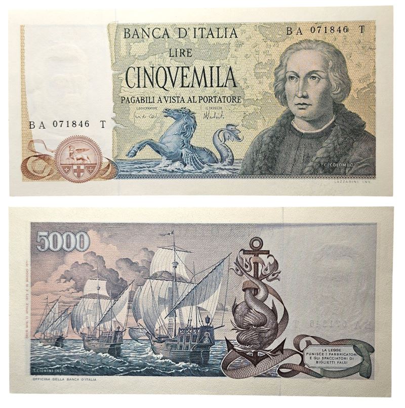 REPUBBLICA ITALIANA. 5000 lire 1973 "Colombo - II tipo".