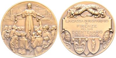 Firenze. Medaglia Centenario Cassa di Risparmio di Firenze 1829-1929. Ae. 60mm. Fdc, in Astuccio ...